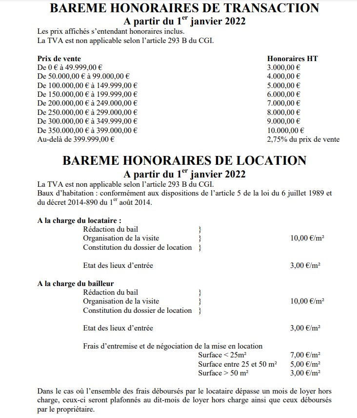 Métropol immo honoraires